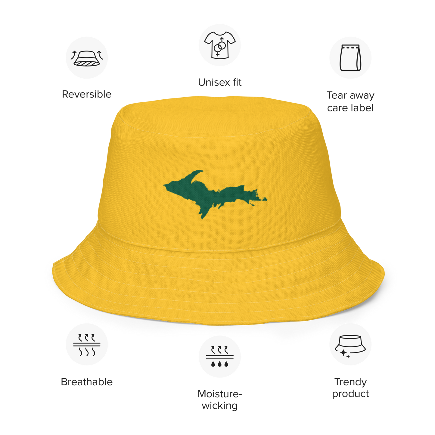 Michigan Upper Peninsula Bucket Hat (w/ Green UP Outline) | Reversible - Superior Gold