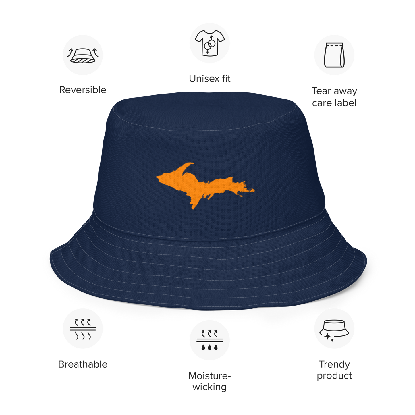 Michigan Upper Peninsula Bucket Hat (w/ Orange UP Outline) | Reversible - Navy