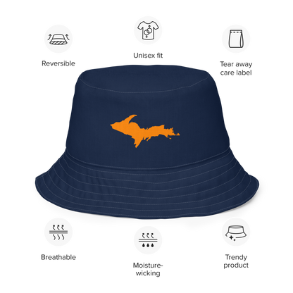 Michigan Upper Peninsula Bucket Hat (w/ Orange UP Outline) | Reversible - Navy