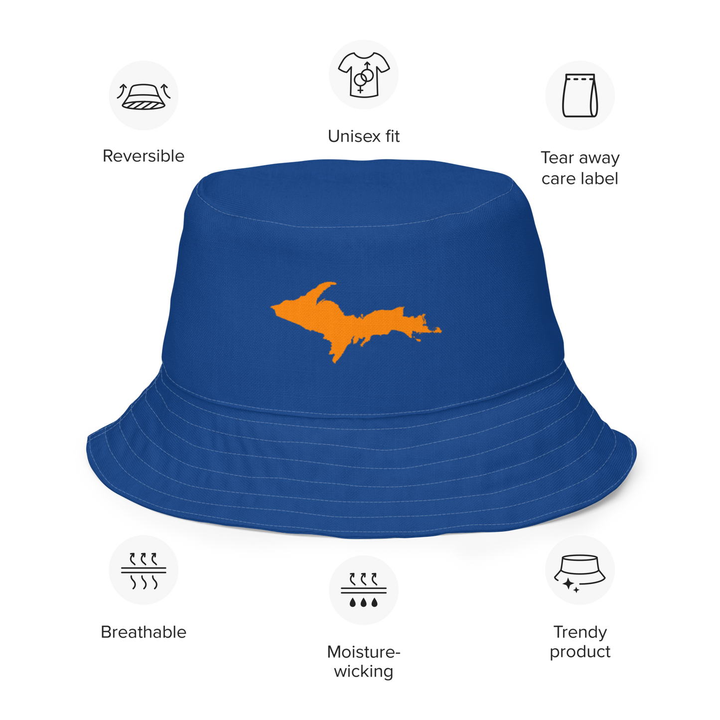 Michigan Upper Peninsula Bucket Hat (w/ Orange UP Outline) | Reversible - Dark Blue