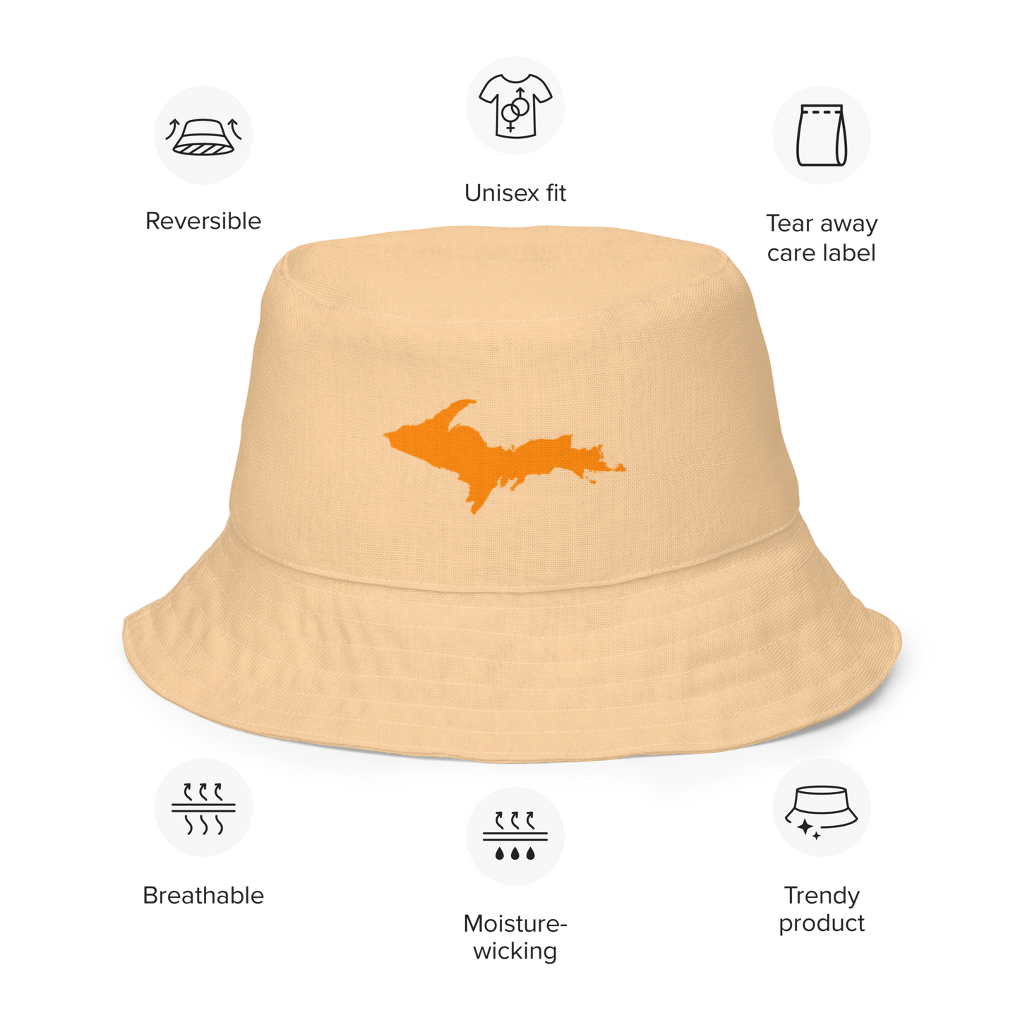 Michigan Upper Peninsula Bucket Hat (w/ Orange UP Outline) | Reversible - Pale Apricot