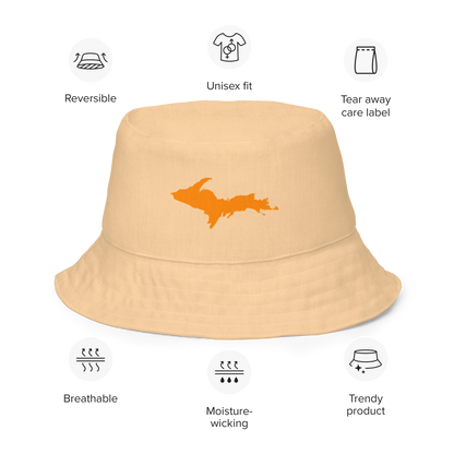 Michigan Upper Peninsula Bucket Hat (w/ Orange UP Outline) | Reversible - Pale Apricot