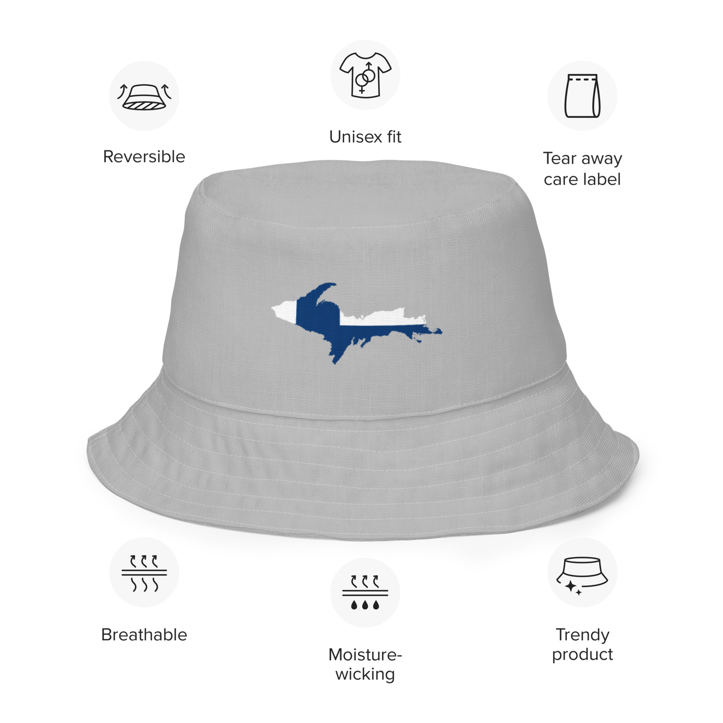 Michigan Upper Peninsula Bucket Hat (w/ UP Finland Flag) | Reversible - Silver