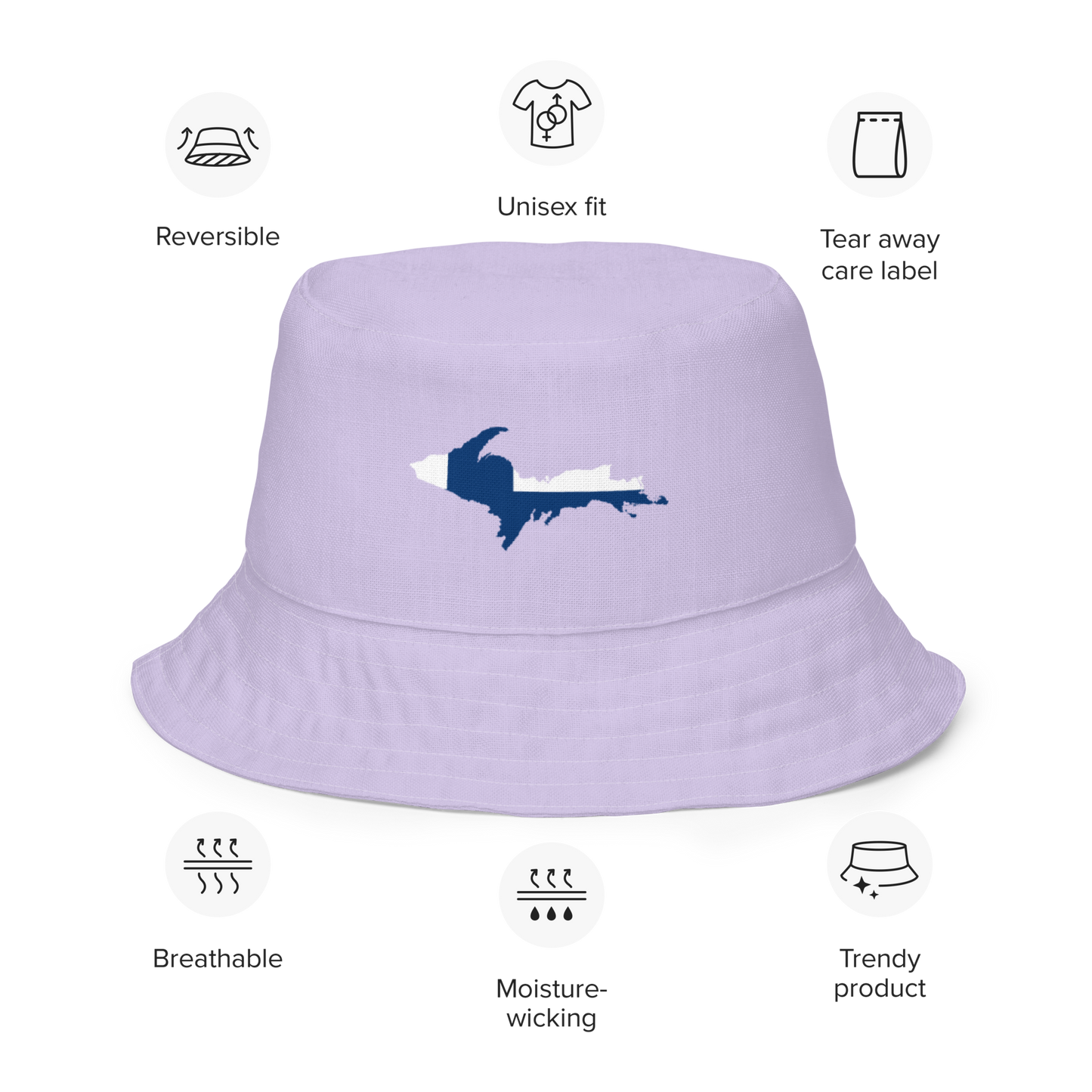 Michigan Upper Peninsula Bucket Hat (w/ UP Finland Flag) | Reversible - Lavender