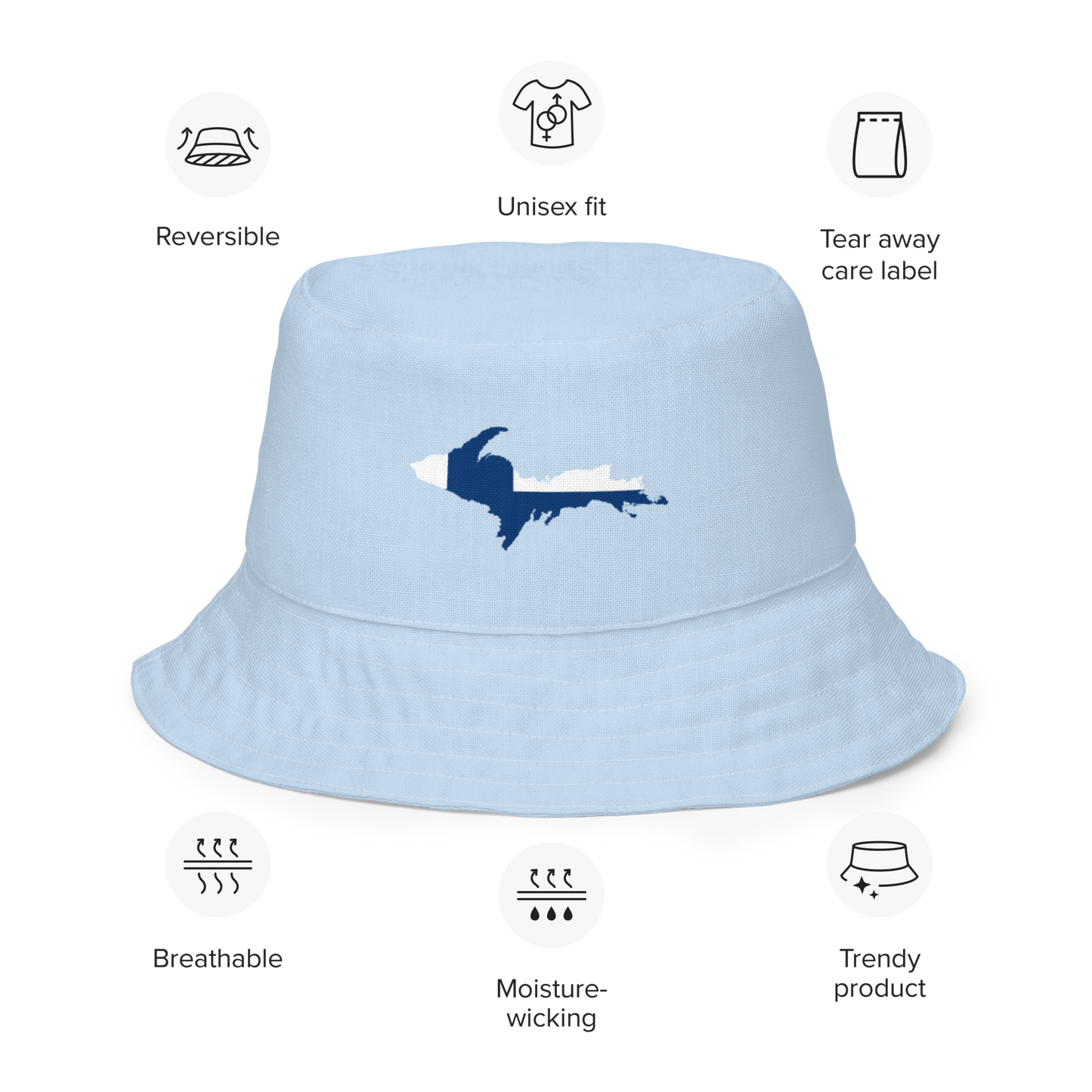 Michigan Upper Peninsula Bucket Hat (w/ UP Finland Flag) | Reversible - Light Blue