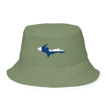 Michigan Upper Peninsula Bucket Hat (w/ UP Finland Flag) | Reversible - Camo Green