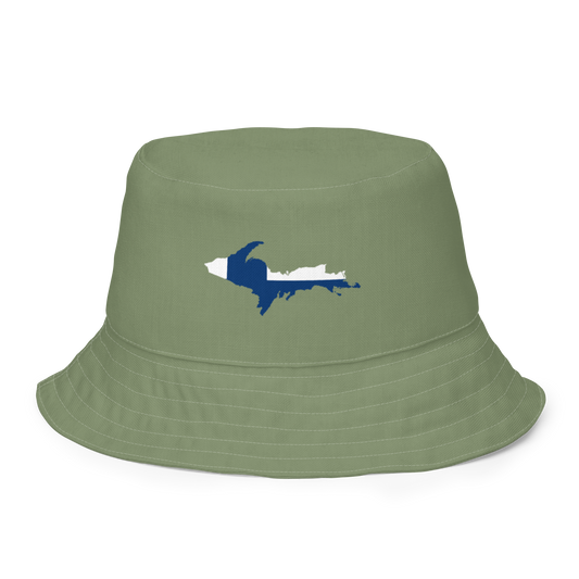 Michigan Upper Peninsula Bucket Hat (w/ UP Finland Flag) | Reversible - Camo Green