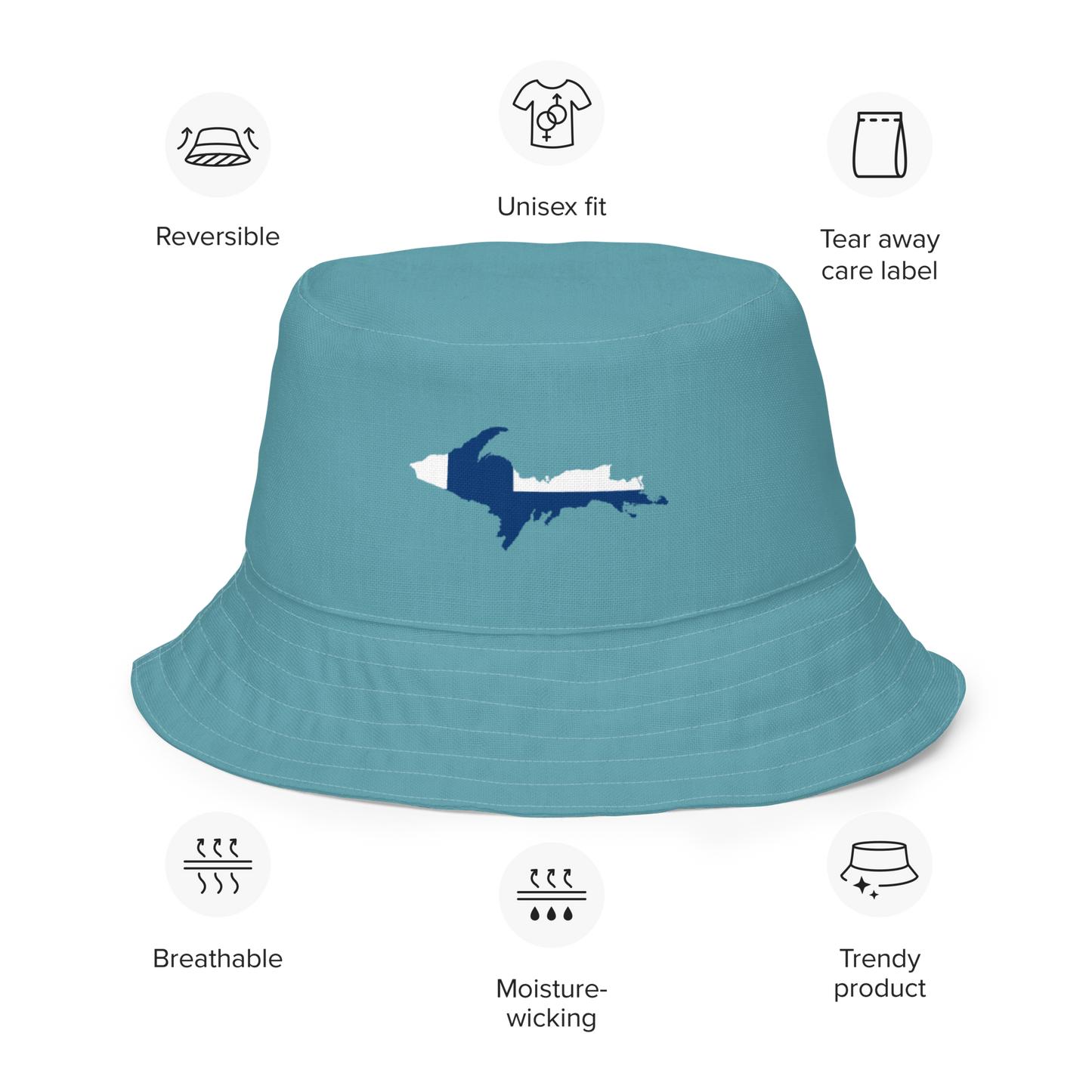 Michigan Upper Peninsula Bucket Hat (w/ UP Finland Flag) | Reversible - Lake Huron Blue