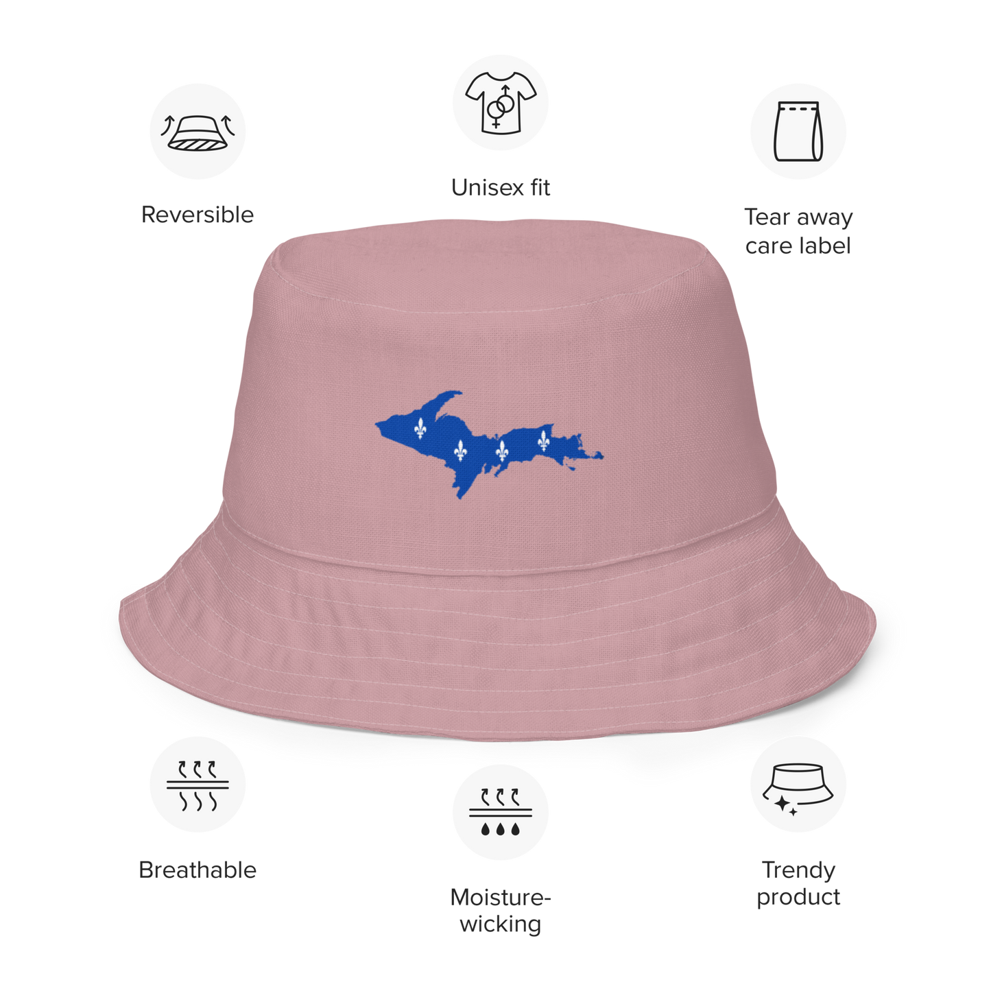 Michigan Upper Peninsula Bucket Hat (w/ UP Quebec Flag) | Reversible - Cherry Blossom Pink