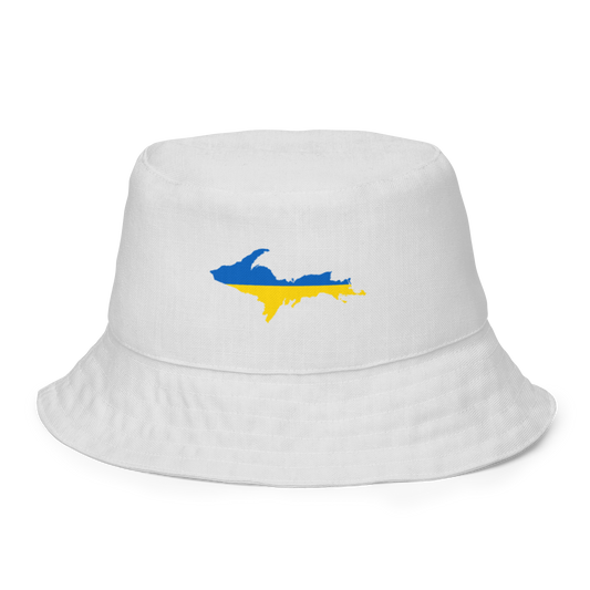 Michigan Upper Peninsula Bucket Hat (w/ UP Ukraine Flag) | Reversible - Birch Bark White