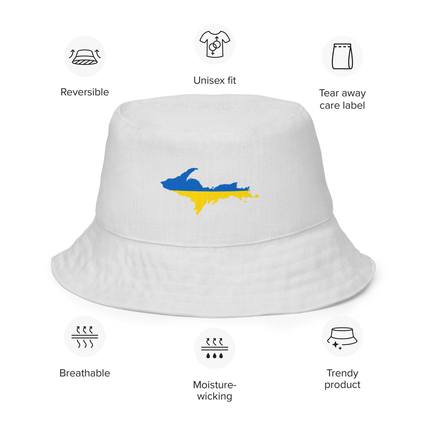 Michigan Upper Peninsula Bucket Hat (w/ UP Ukraine Flag) | Reversible - Birch Bark White