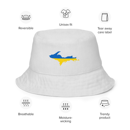 Michigan Upper Peninsula Bucket Hat (w/ UP Ukraine Flag) | Reversible - Birch Bark White