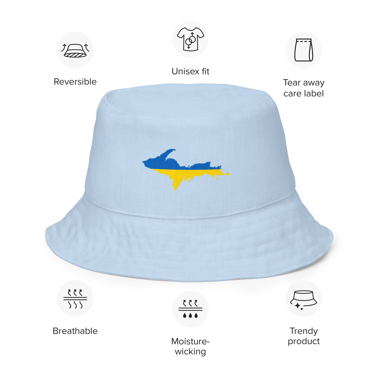 Michigan Upper Peninsula Bucket Hat (w/ UP Ukraine Flag) | Reversible - Light Blue