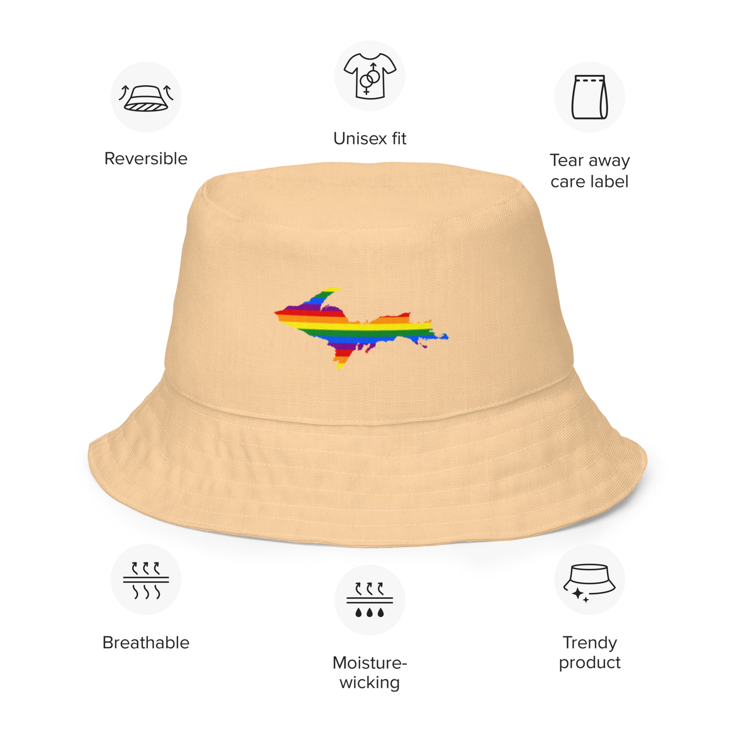 Michigan Upper Peninsula Bucket Hat (w/ UP Pride Flag) | Reversible - Pale Apricot