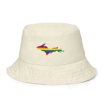 Michigan Upper Peninsula Bucket Hat (w/ UP Pride Flag) | Reversible - Ivory White