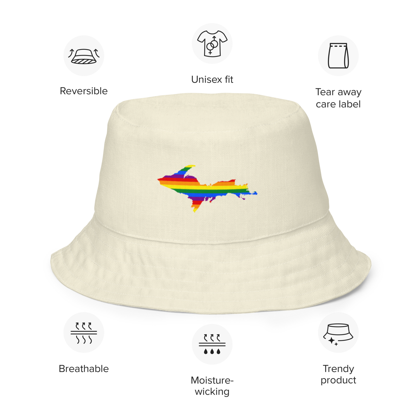 Michigan Upper Peninsula Bucket Hat (w/ UP Pride Flag) | Reversible - Ivory White