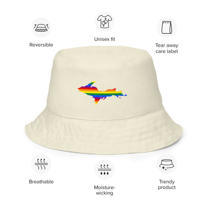 Michigan Upper Peninsula Bucket Hat (w/ UP Pride Flag) | Reversible - Ivory White