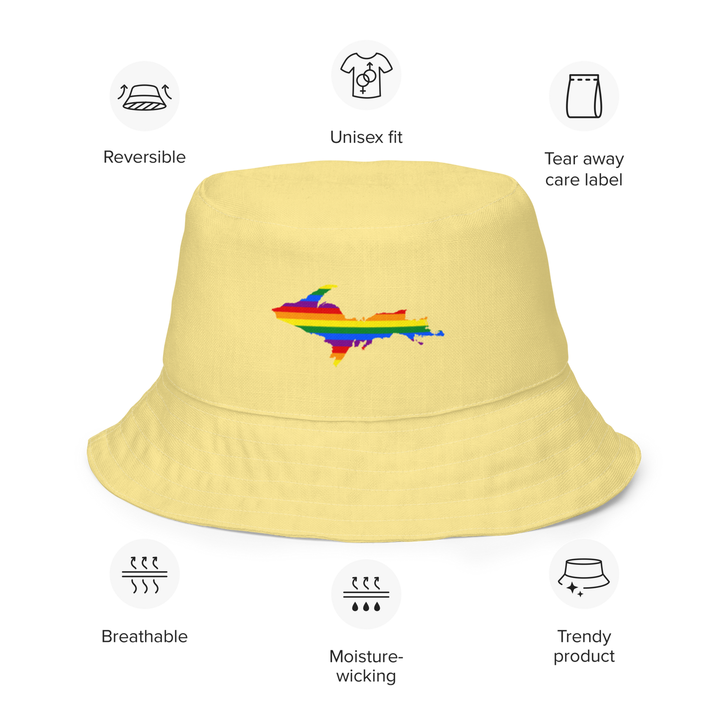 Michigan Upper Peninsula Bucket Hat (w/ UP Pride Flag) | Reversible - Cherry Yellow