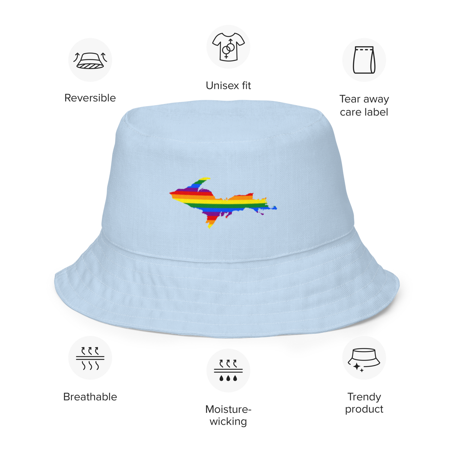 Michigan Upper Peninsula Bucket Hat (w/ UP Pride Flag) | Reversible - Light Blue