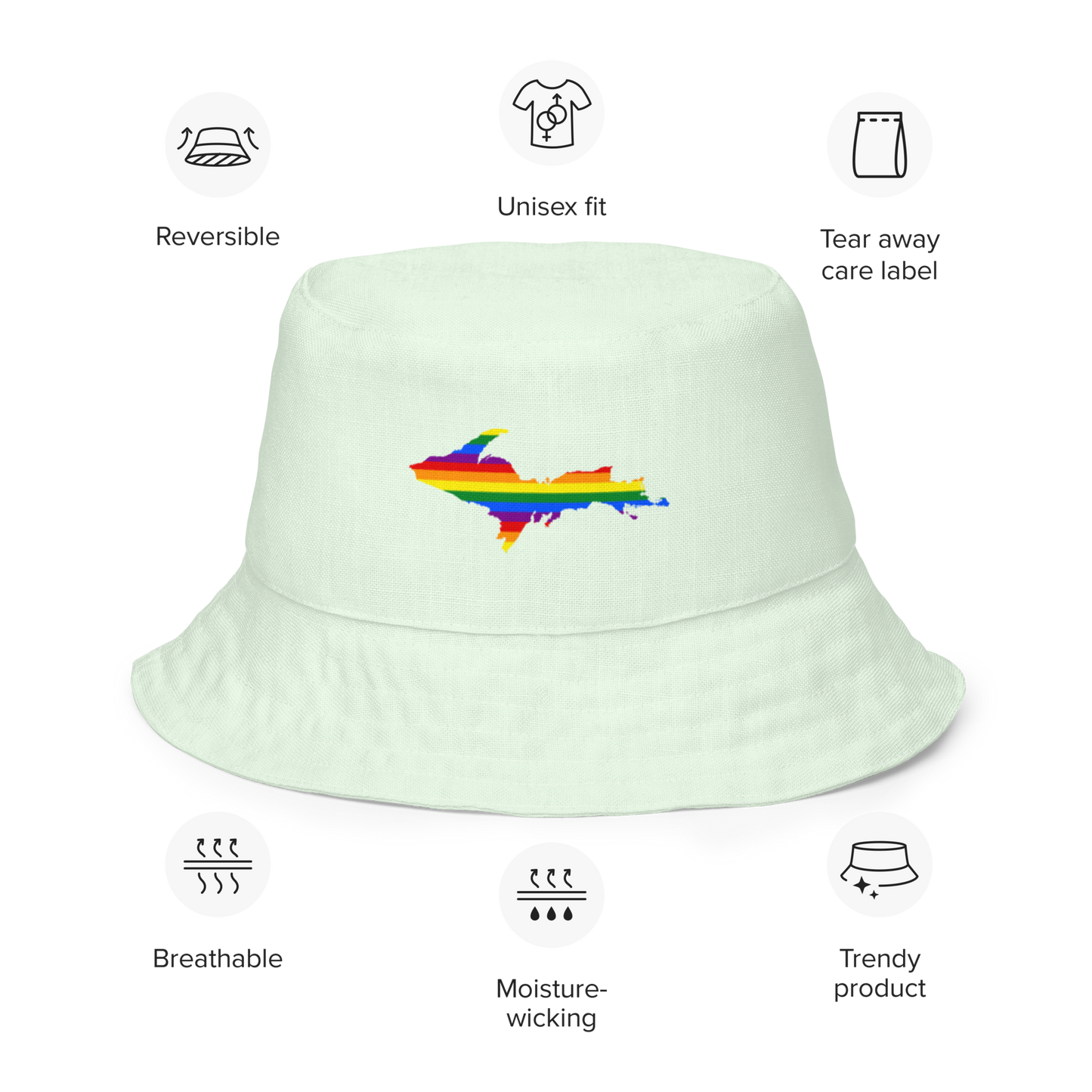 Michigan Upper Peninsula Bucket Hat (w/ UP Pride Flag) | Reversible - Dew Green