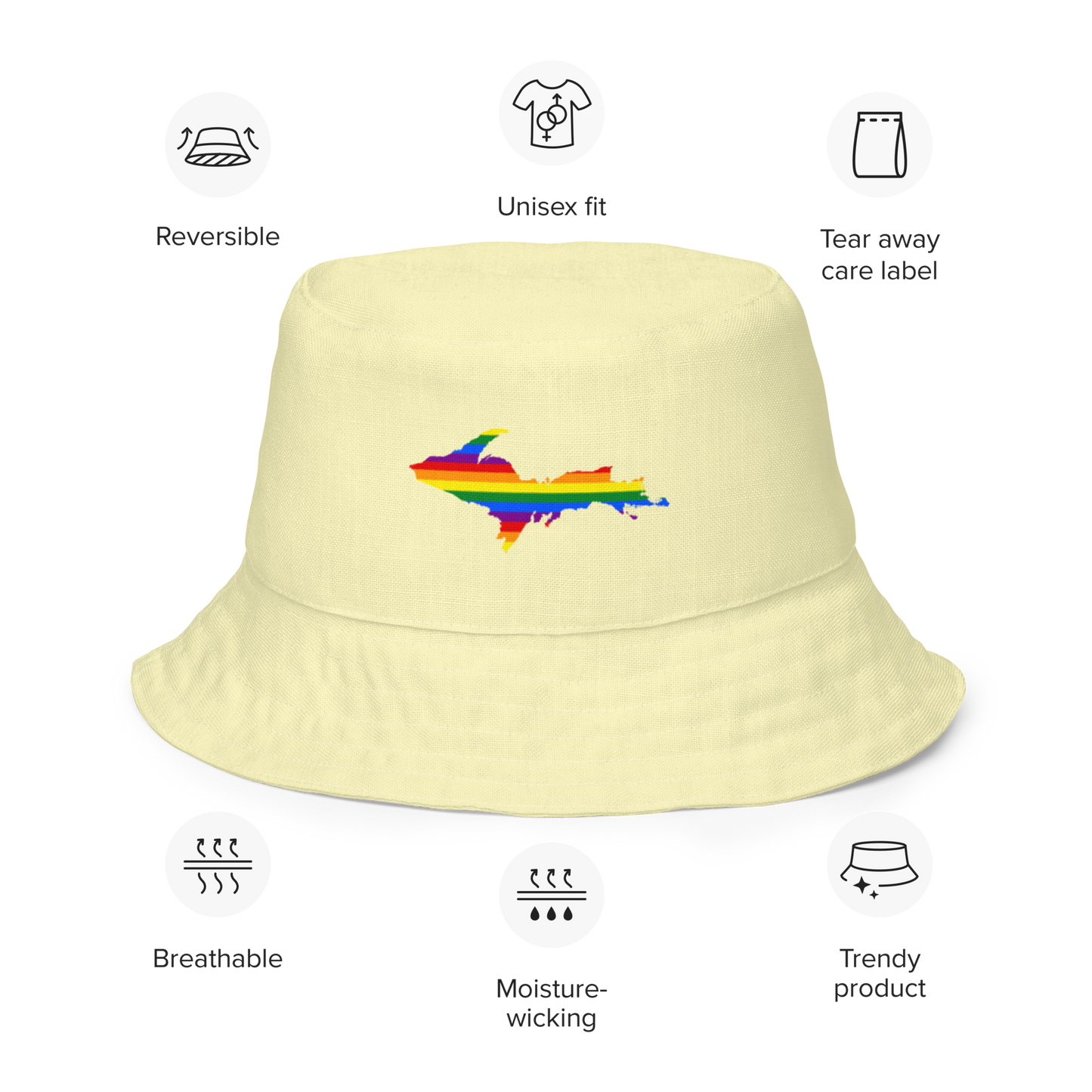 Michigan Upper Peninsula Bucket Hat (w/ UP Pride Flag) | Reversible - Canary Yellow