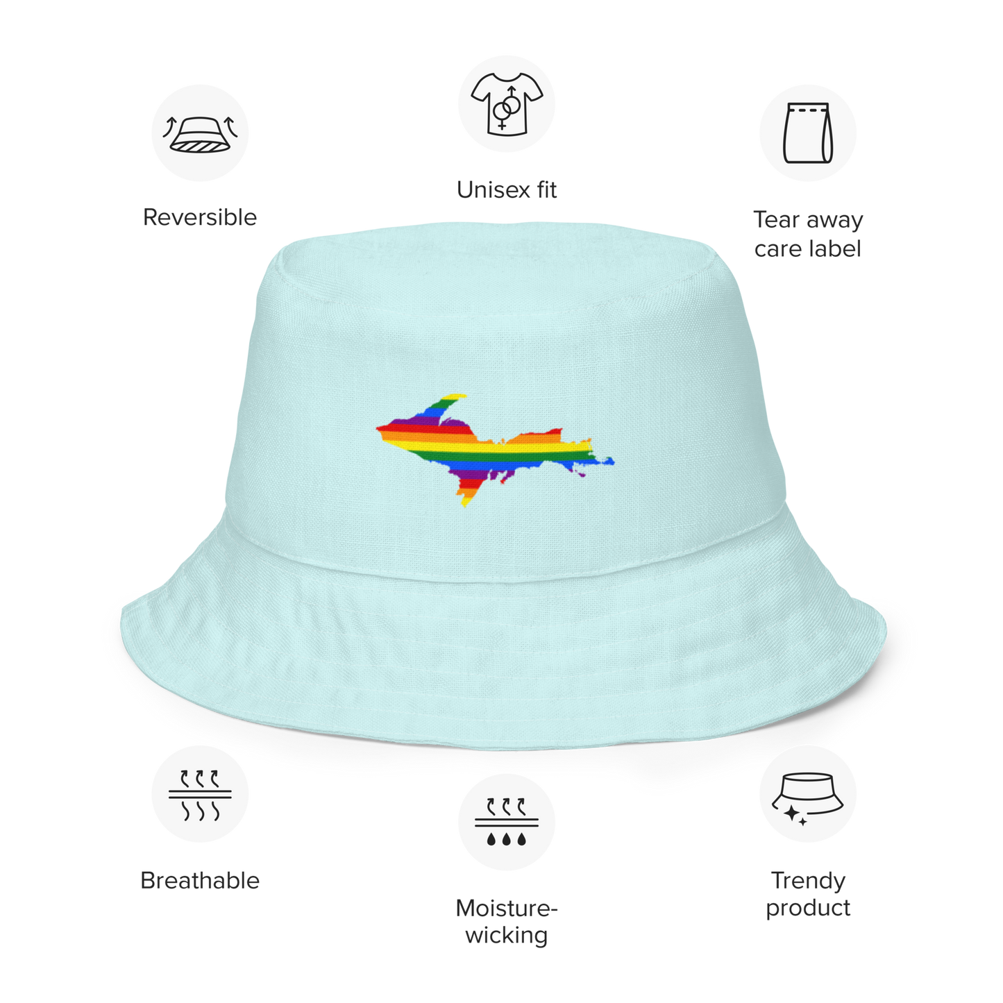 Michigan Upper Peninsula Bucket Hat (w/ UP Pride Flag) | Reversible - Cyan