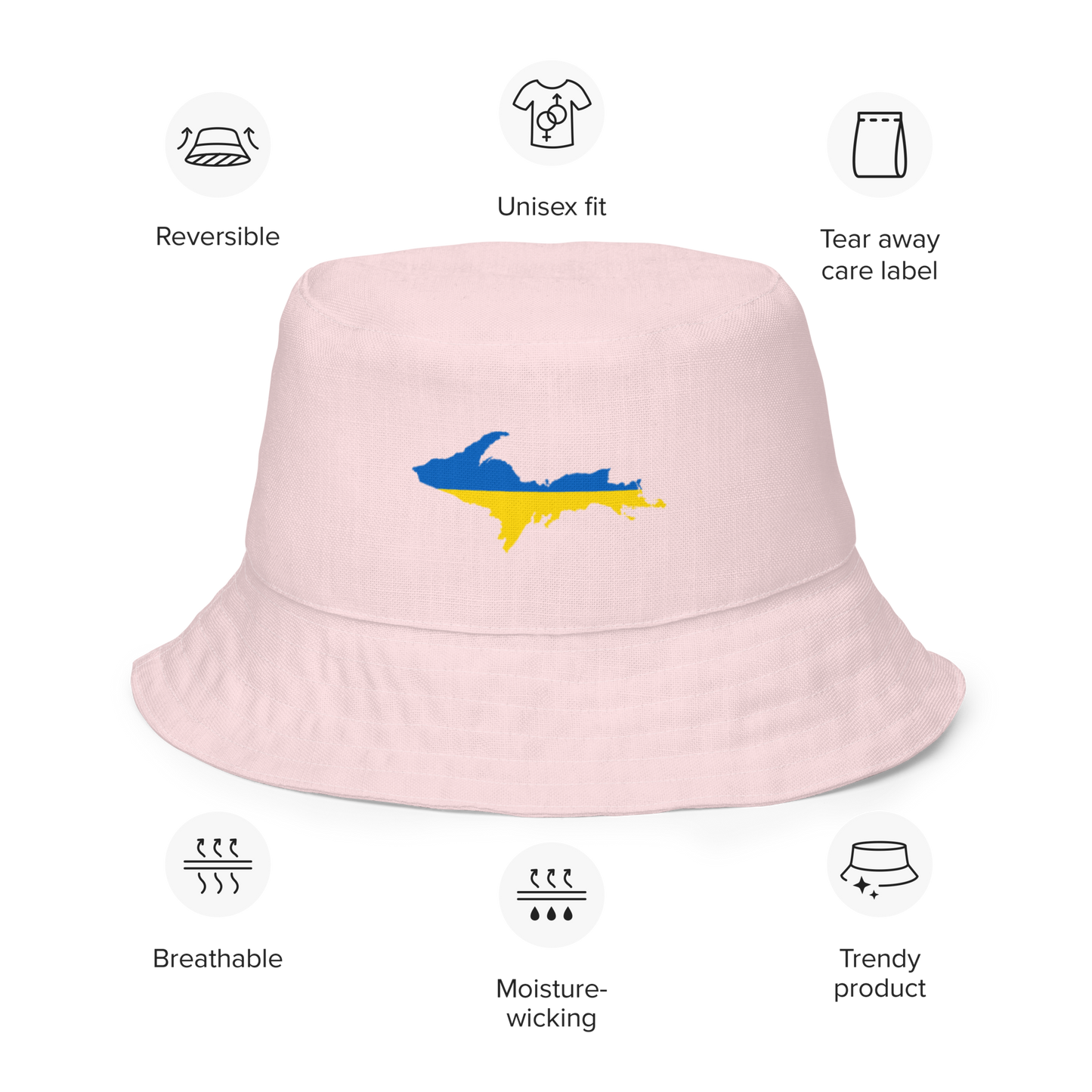 Michigan Upper Peninsula Bucket Hat (w/ UP Ukraine Flag) | Reversible - Pink