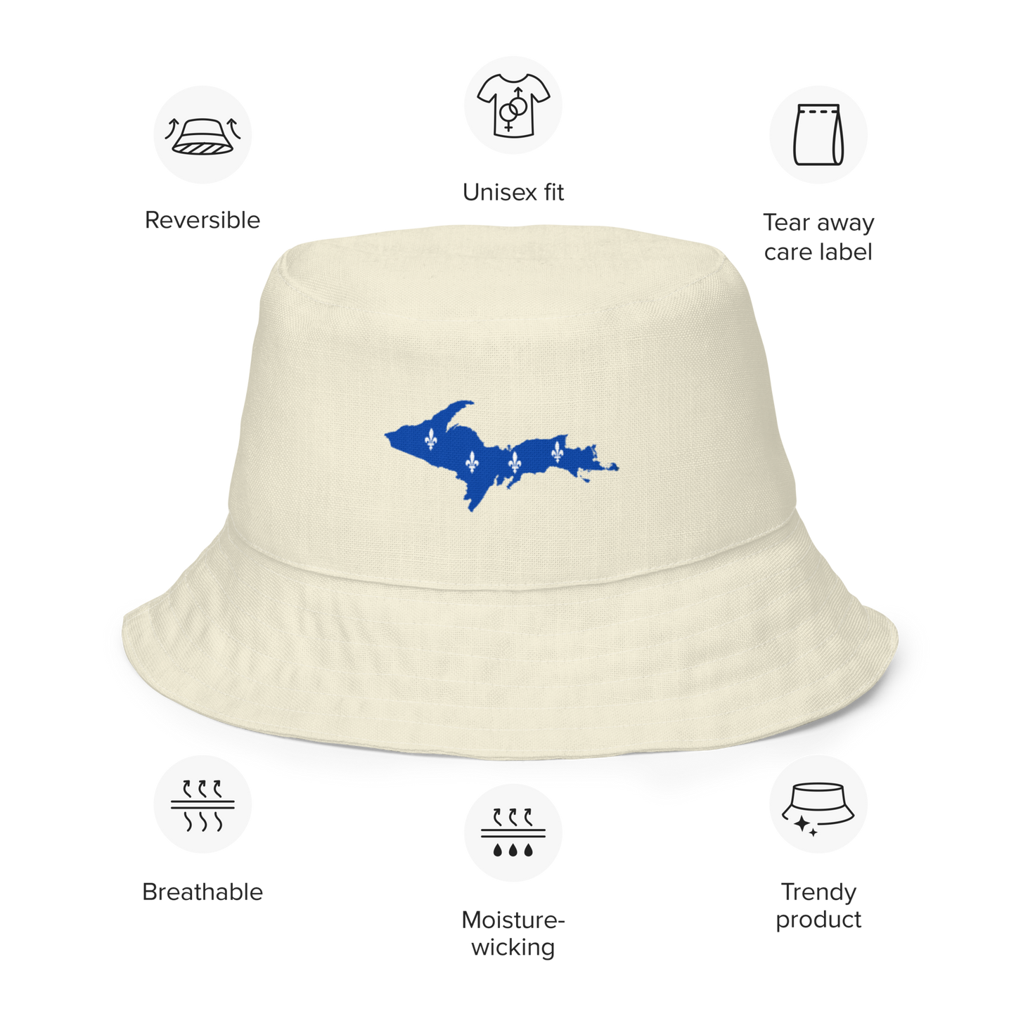 Michigan Upper Peninsula Bucket Hat (w/ UP Quebec Flag) | Reversible - Ivory White