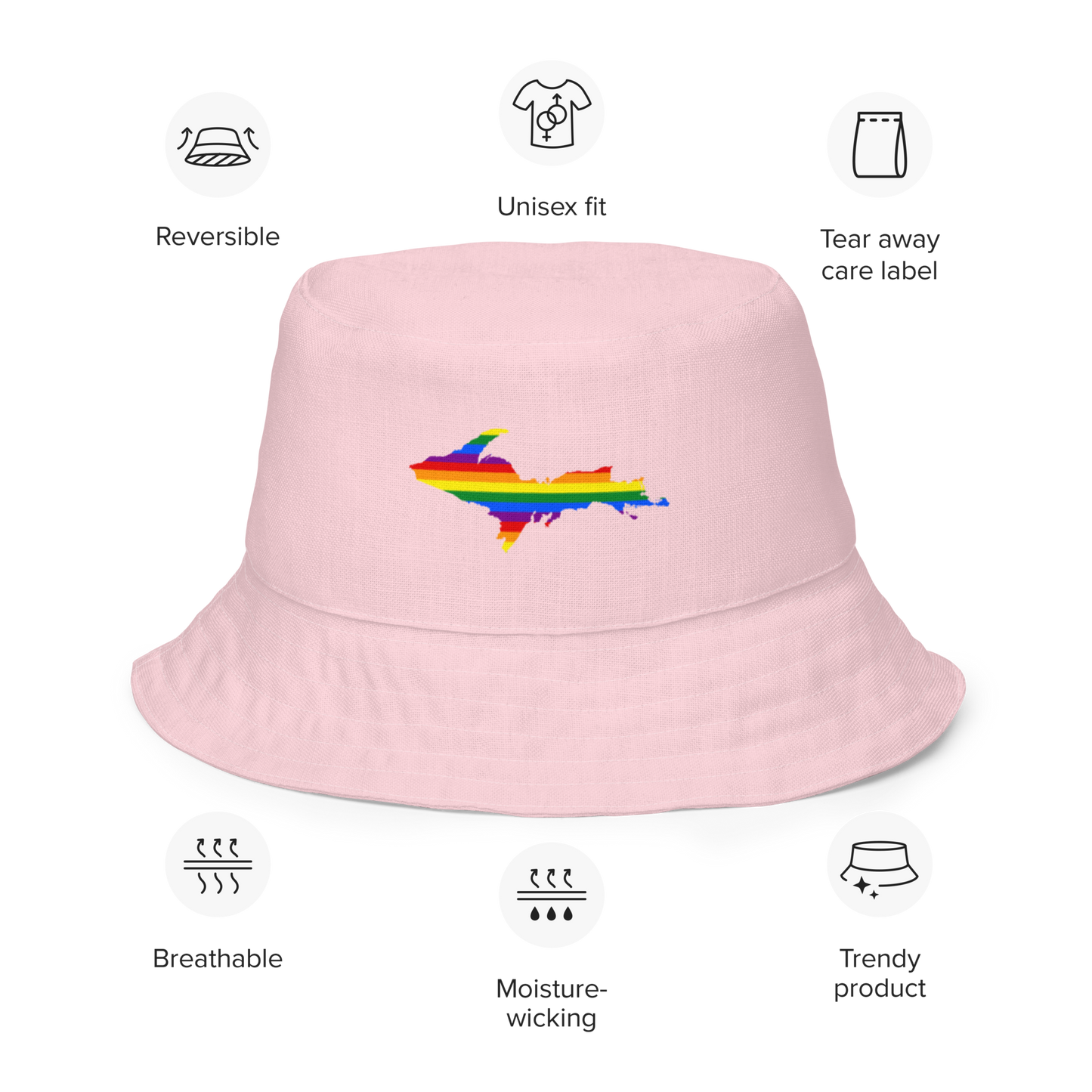 Michigan Upper Peninsula Bucket Hat (w/ UP Pride Flag) | Reversible - Pale Pink