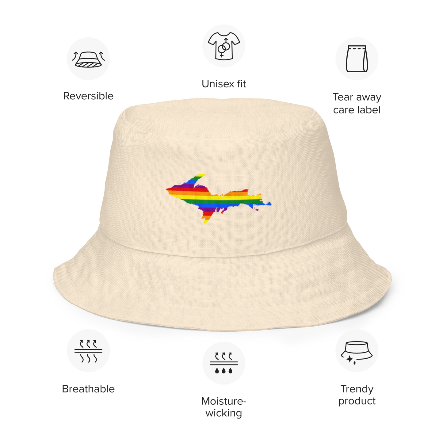 Michigan Upper Peninsula Bucket Hat (w/ UP Pride Flag) | Reversible - Champagne White