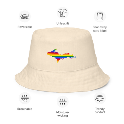 Michigan Upper Peninsula Bucket Hat (w/ UP Pride Flag) | Reversible - Champagne White