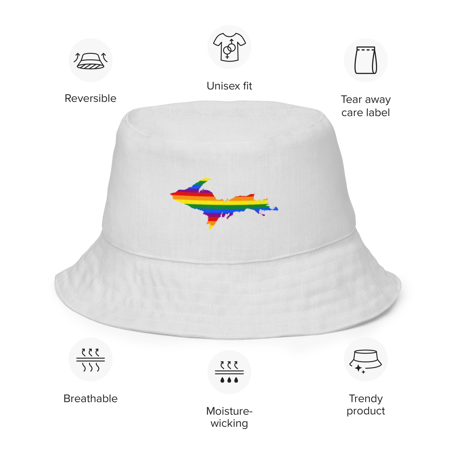 Michigan Upper Peninsula Bucket Hat (w/ UP Pride Flag) | Reversible - Birch Bark White