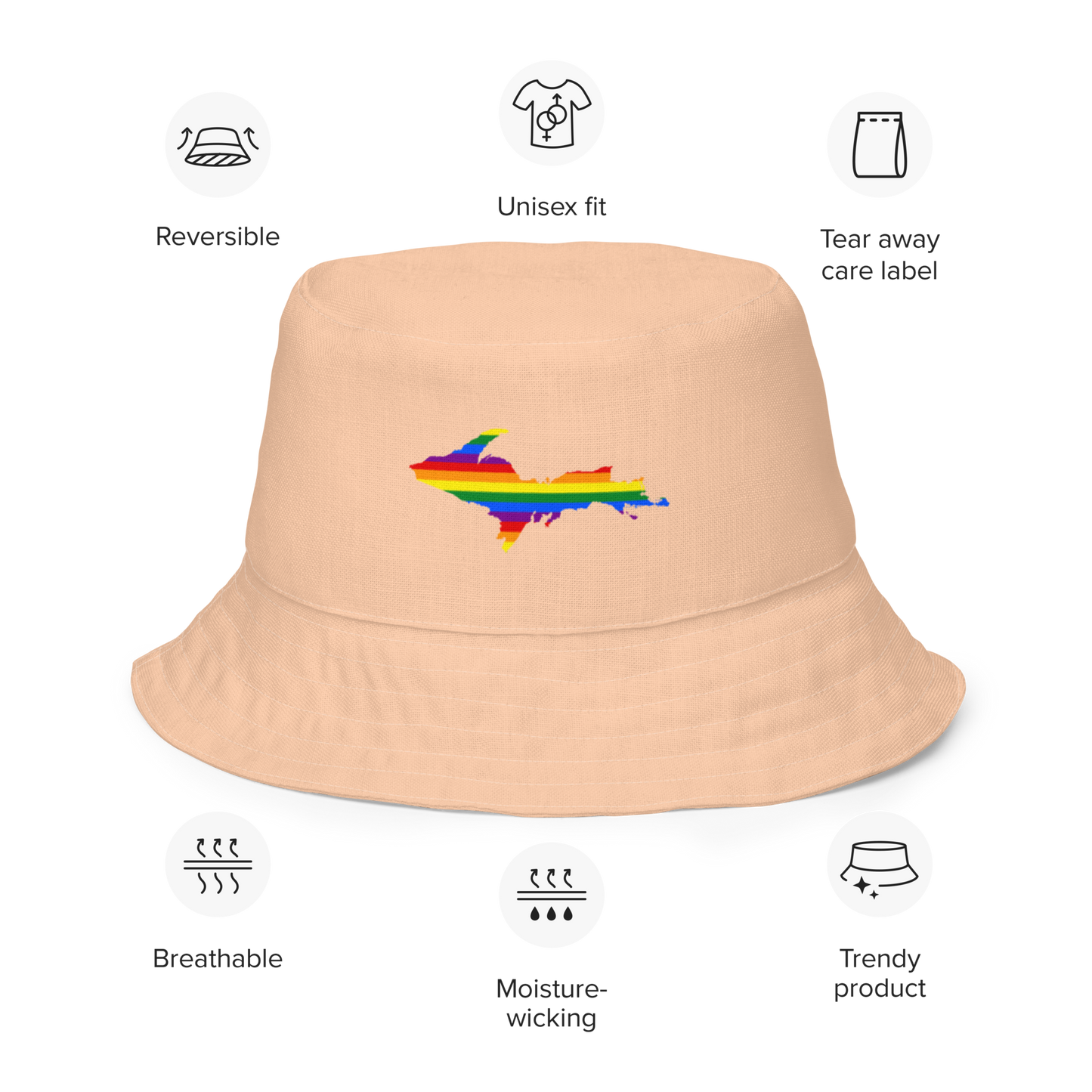 Michigan Upper Peninsula Bucket Hat (w/ UP Pride Flag) | Reversible - Peach Color