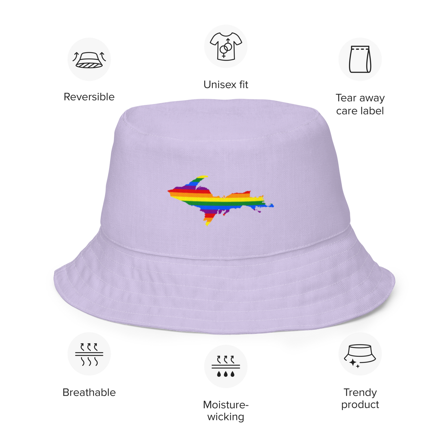 Michigan Upper Peninsula Bucket Hat (w/ UP Pride Flag) | Reversible - Lavender