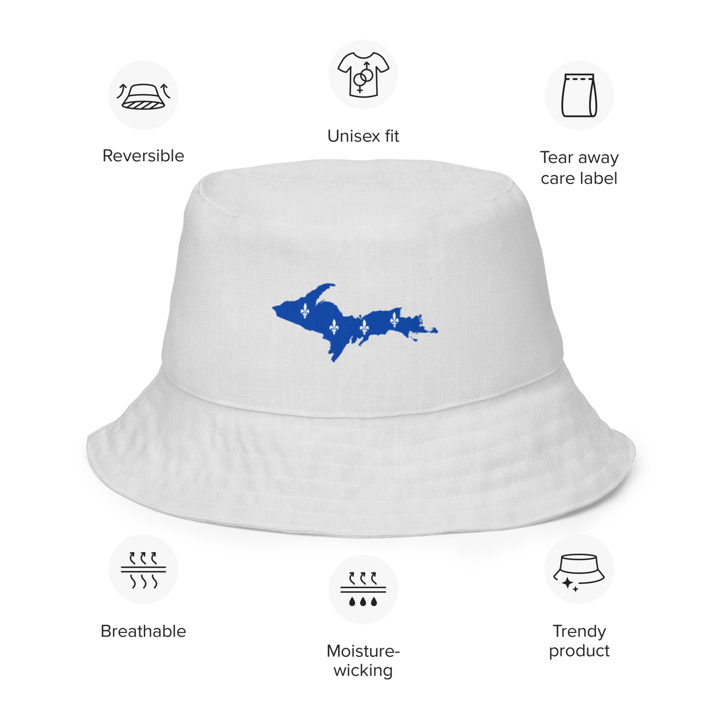 Michigan Upper Peninsula Bucket Hat (w/ UP Quebec Flag) | Reversible - Birch Bark White