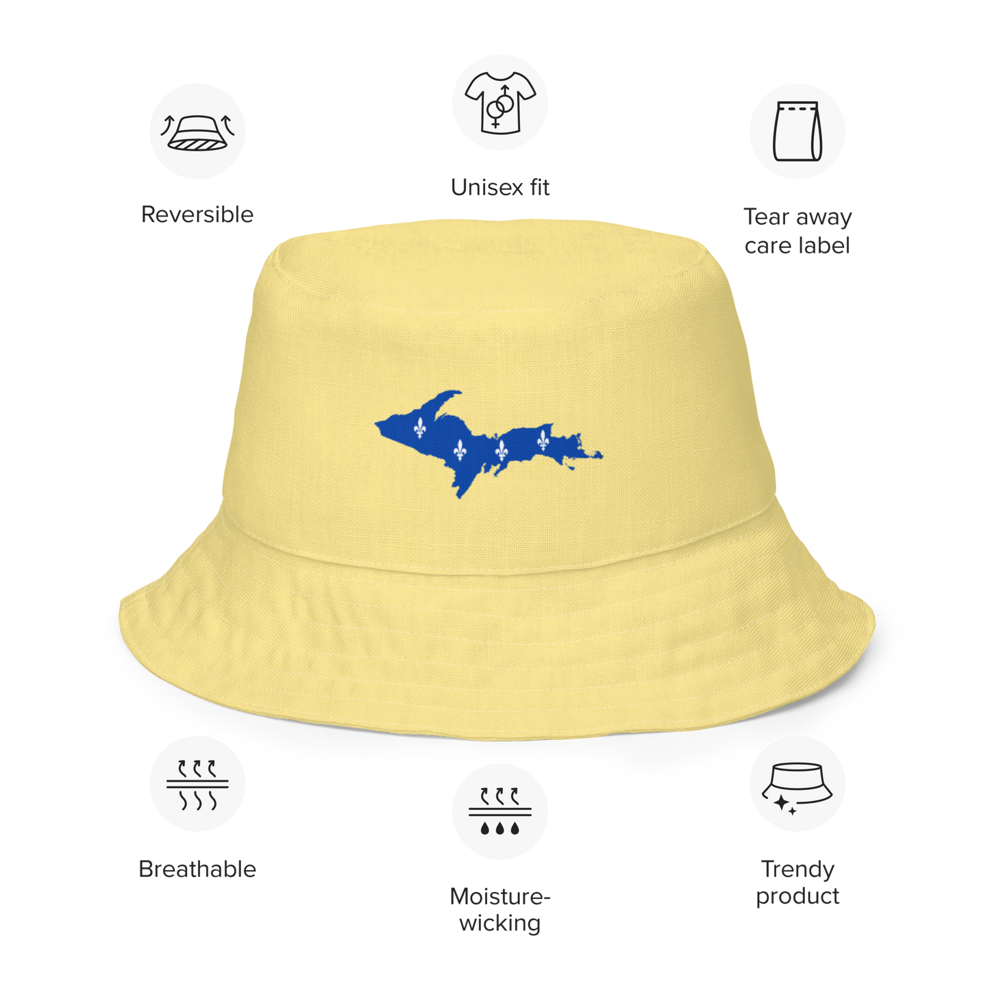 Michigan Upper Peninsula Bucket Hat (w/ UP Quebec Flag) | Reversible - Cherry Yellow