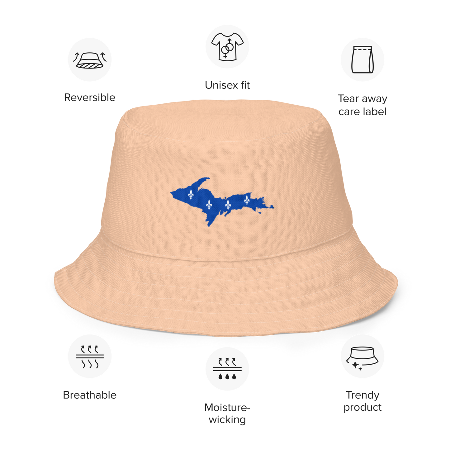 Michigan Upper Peninsula Bucket Hat (w/ UP Quebec Flag) | Reversible - Peach Color