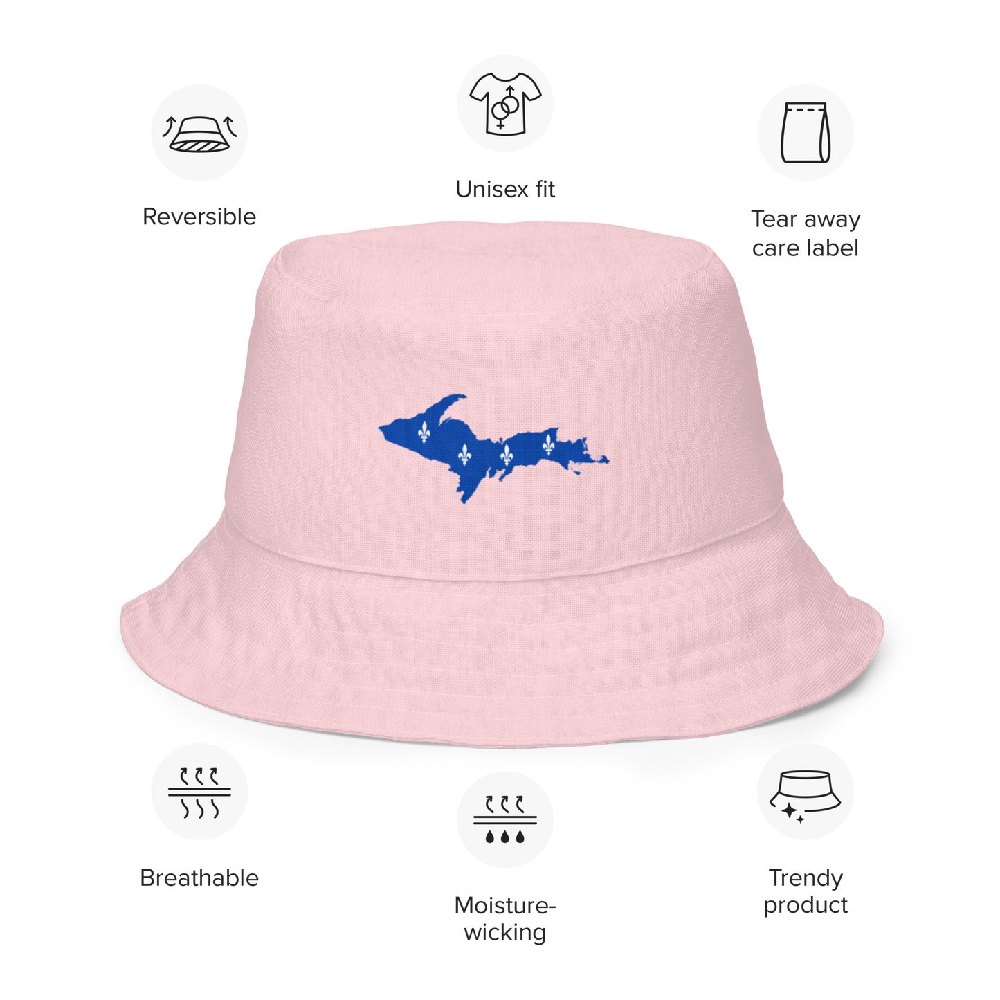 Michigan Upper Peninsula Bucket Hat (w/ UP Quebec Flag) | Reversible - Pale Pink