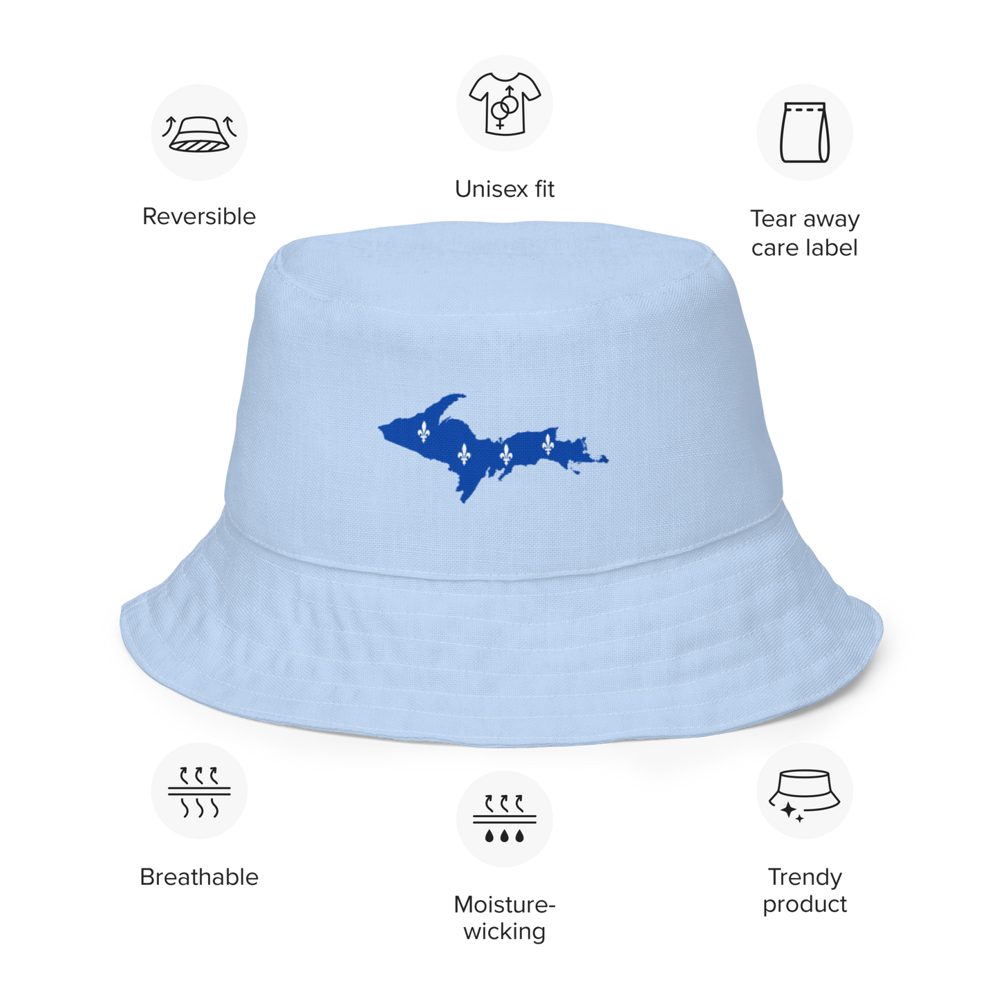 Michigan Upper Peninsula Bucket Hat (w/ UP Quebec Flag) | Reversible - Light Blue