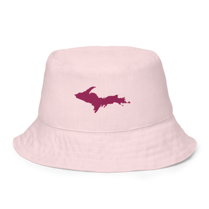 Michigan Upper Peninsula Bucket Hat (w/ Ruby Red UP Outline) | Reversible - Pale Pink