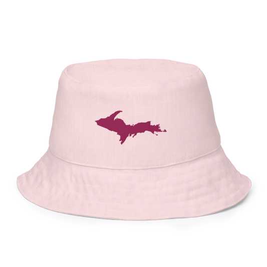 Michigan Upper Peninsula Bucket Hat (w/ Ruby Red UP Outline) | Reversible - Pale Pink