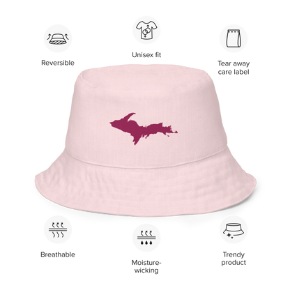 Michigan Upper Peninsula Bucket Hat (w/ Ruby Red UP Outline) | Reversible - Pale Pink