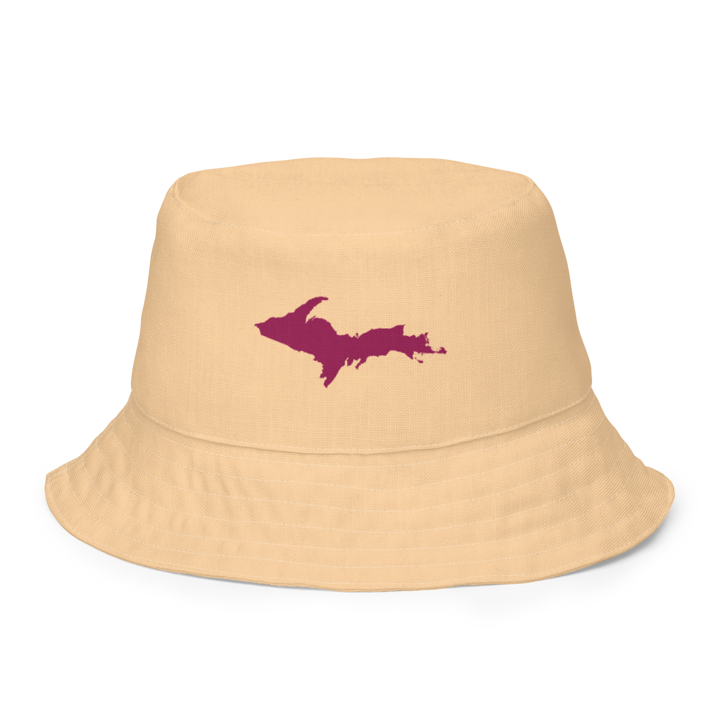 Michigan Upper Peninsula Bucket Hat (w/ Ruby Red UP Outline) | Reversible - Pale Apricot