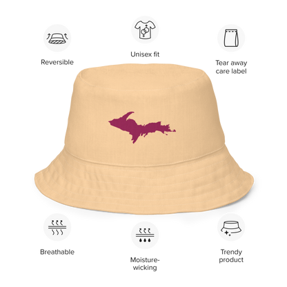 Michigan Upper Peninsula Bucket Hat (w/ Ruby Red UP Outline) | Reversible - Pale Apricot