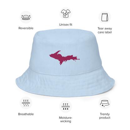 Michigan Upper Peninsula Bucket Hat (w/ Ruby Red UP Outline) | Reversible - Light Blue