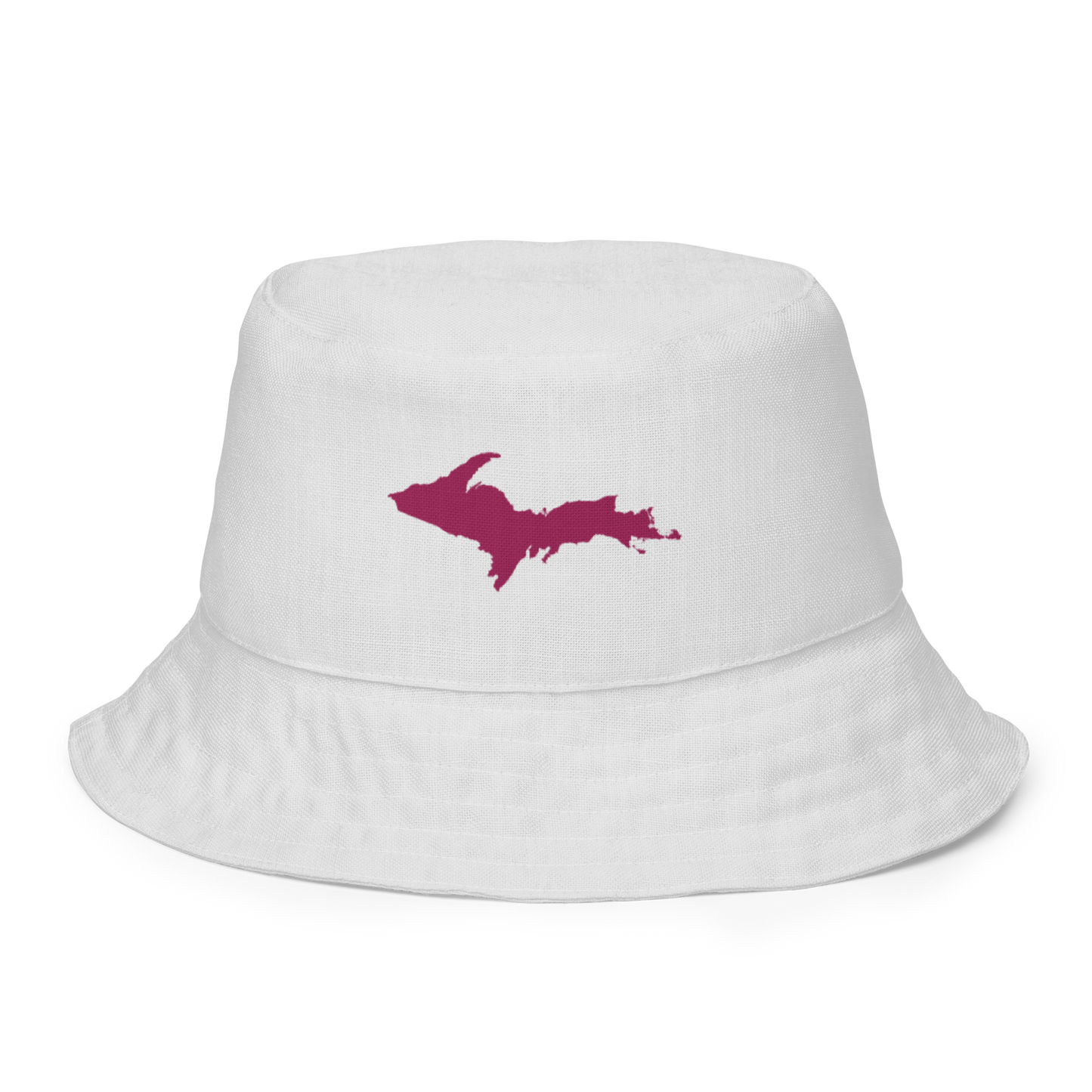 Michigan Upper Peninsula Bucket Hat (w/ Ruby Red UP Outline) | Reversible - Birch Bark White