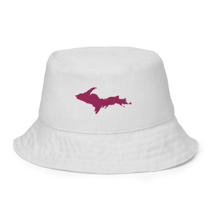 Michigan Upper Peninsula Bucket Hat (w/ Ruby Red UP Outline) | Reversible - Birch Bark White