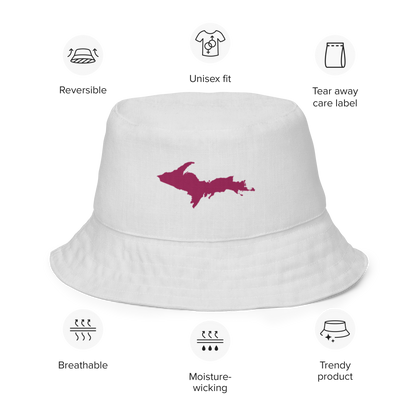 Michigan Upper Peninsula Bucket Hat (w/ Ruby Red UP Outline) | Reversible - Birch Bark White