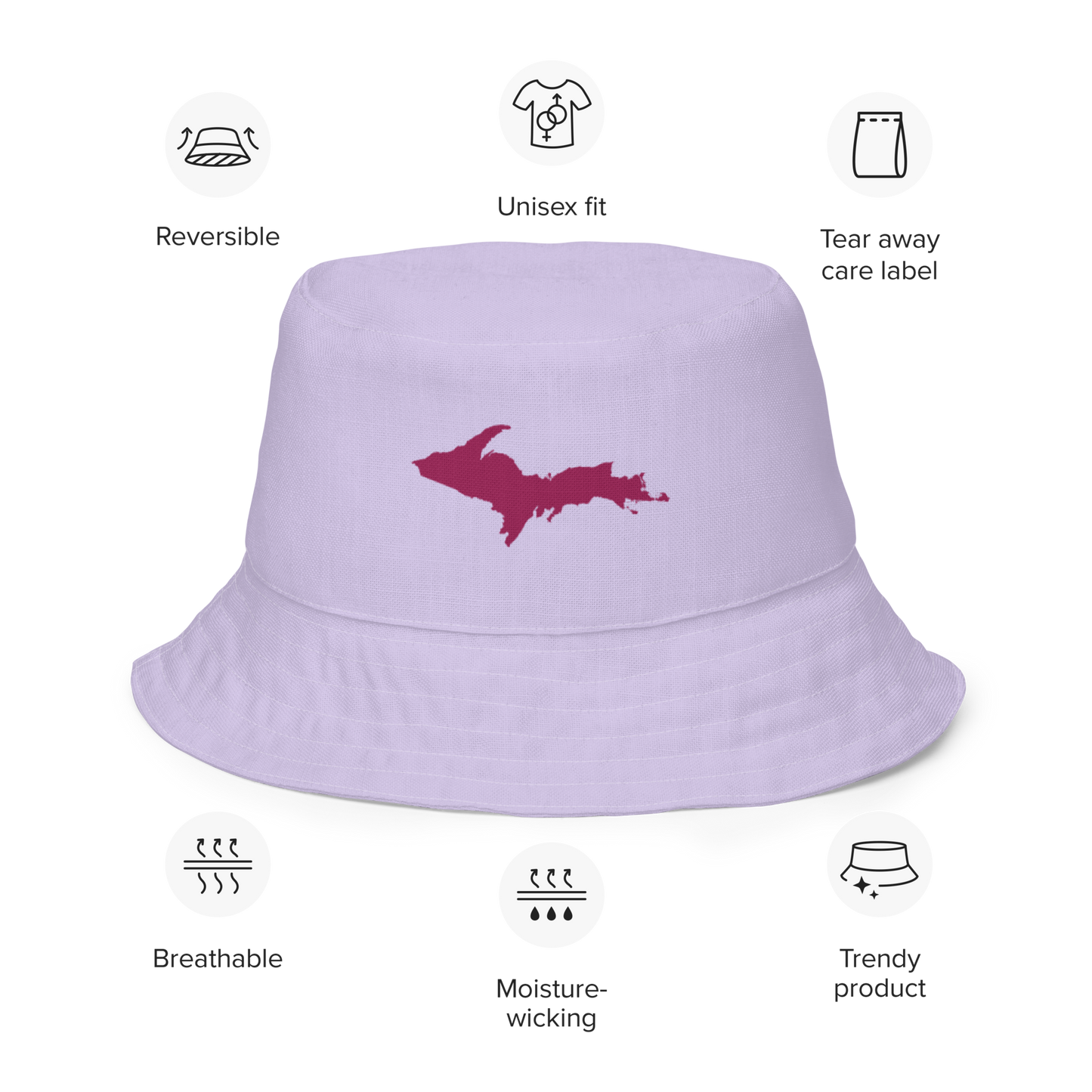 Michigan Upper Peninsula Bucket Hat (w/ Ruby Red UP Outline) | Reversible - Lavender