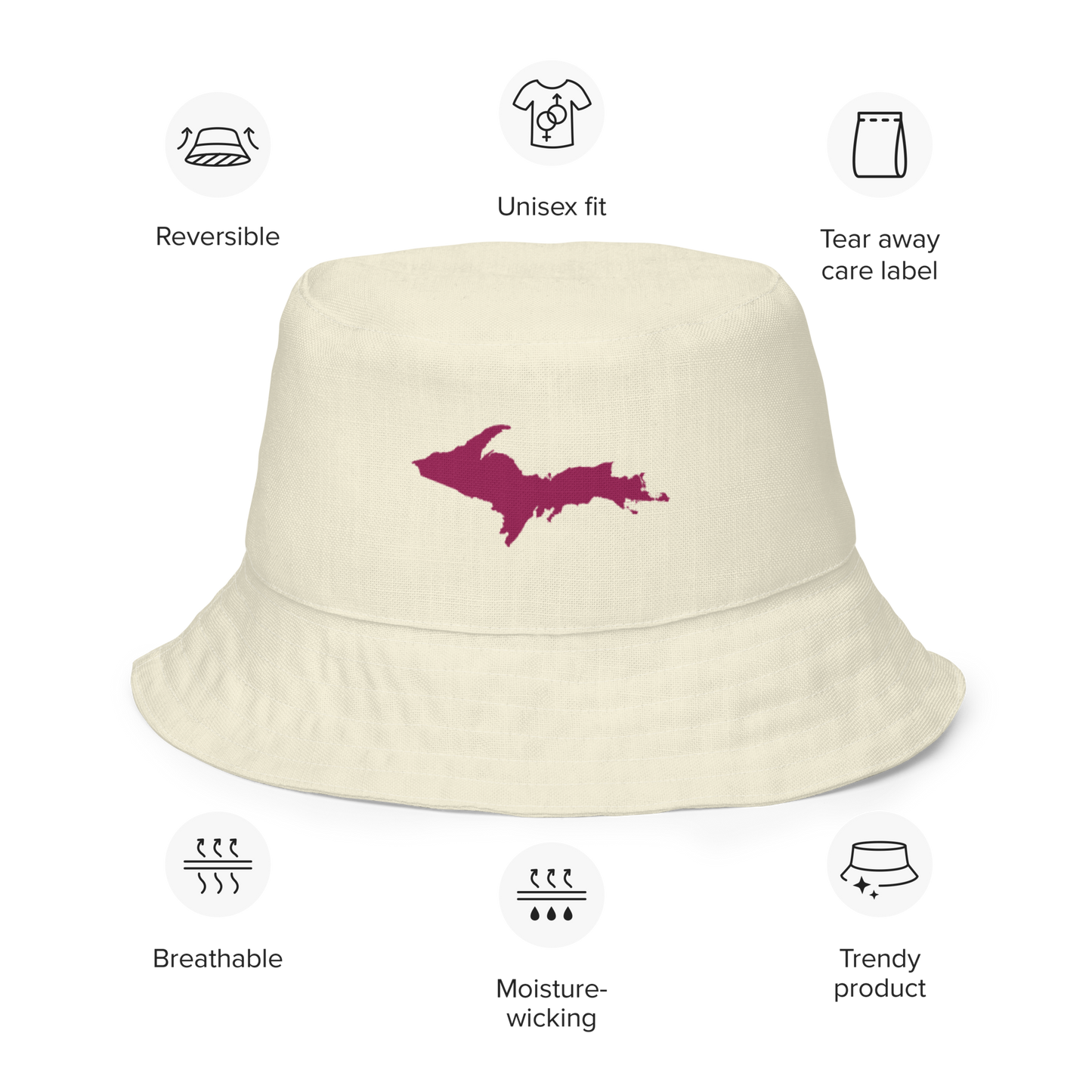 Michigan Upper Peninsula Bucket Hat (w/ Ruby Red UP Outline) | Reversible - Ivory White